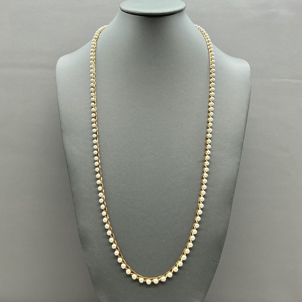 Vintage Napier Necklace Faux Pearl Gold Tone Twisted Rope Chain Signed 26"